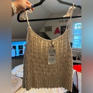 Cream Crochet Knit Tank Top - Zara